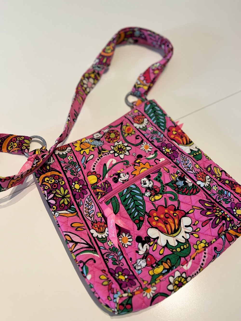 Vera Bradley Bright Pink Floral Quilted Crossbody with Disney Motif